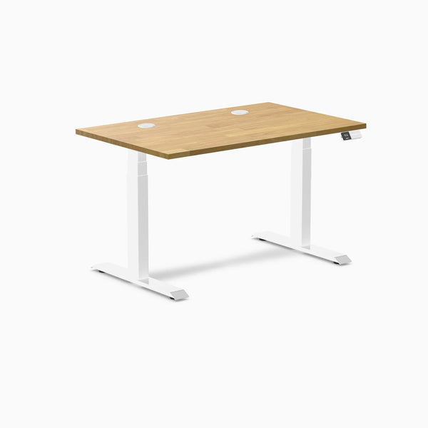 Desky Dual Rubberwood Sit Stand Desk, Light Oak desktop, White frame