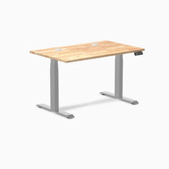 Desky Dual Rubberwood Sit Stand Desk, Natural Timber desktop, Gray frame