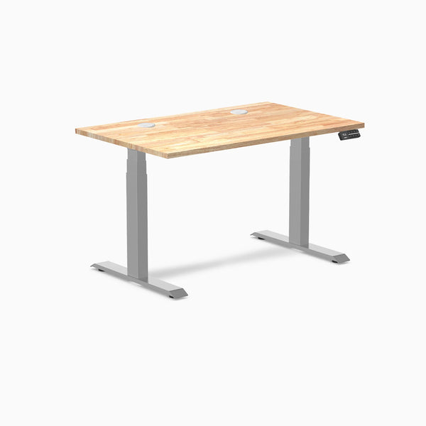 Desky Dual Rubberwood Sit Stand Desk, Natural Timber desktop, Gray frame