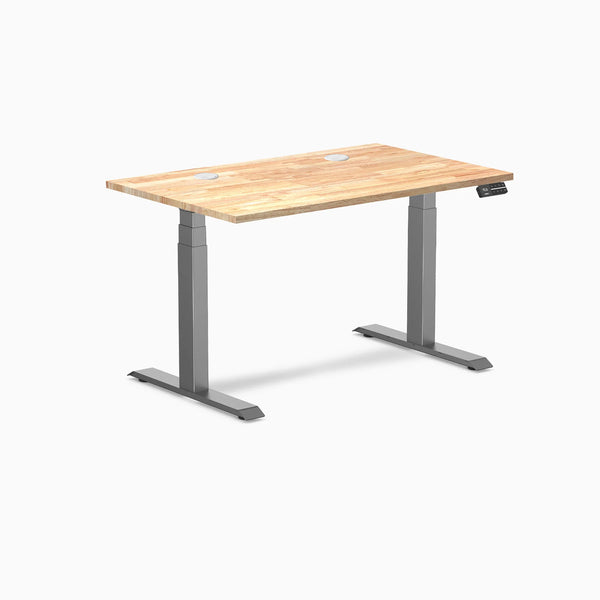 Desky Dual Rubberwood Sit Stand Desk, Natural Timber desktop, Space Gray frame