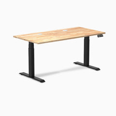 Desky Dual Rubberwood Sit Stand Desk, Natural Timber desktop, Matte Black frame