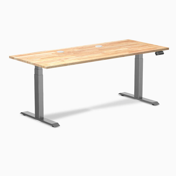 Desky Dual Rubberwood Sit Stand Desk, Natural Timber desktop, Space Gray frame
