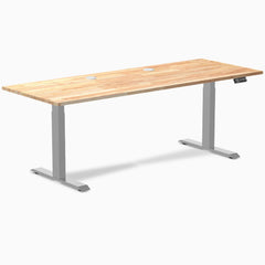 Desky Dual Rubberwood Sit Stand Desk, Natural Timber desktop, Gray frame
