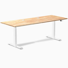 Desky Dual Rubberwood Sit Stand Desk, Natural Timber desktop, White frame