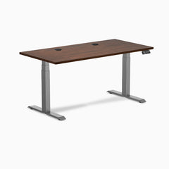 Desky Dual Rubberwood Sit Stand Desk, Red Walnut desktop, Space Gray frame