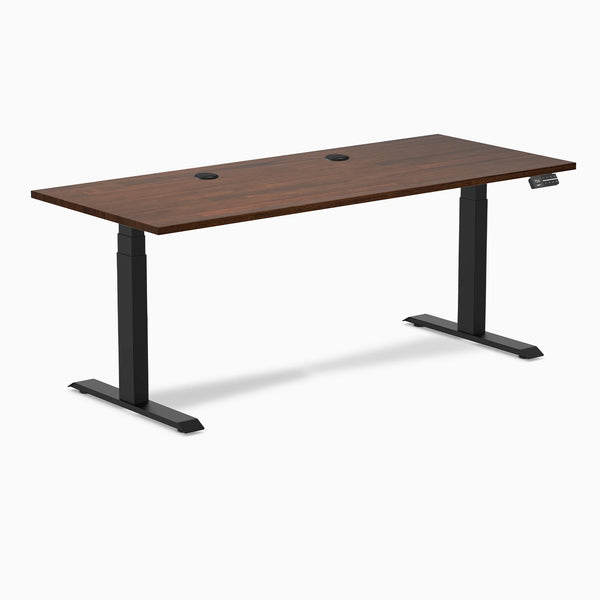 Desky Dual Rubberwood Sit Stand Desk, Red Walnut desktop, Matte Black frame