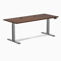 Desky Dual Rubberwood Sit Stand Desk, Red Walnut desktop, Space Gray frame