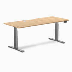 Desky Dual Scalloped Laminate Sit Stand Desk, Sublime Teak desktop, Space Gray frame