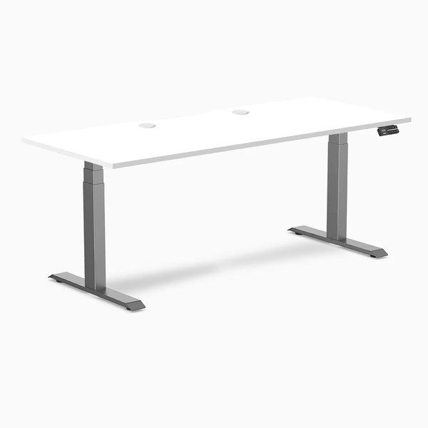 Desky Dual Scalloped Laminate Sit Stand Desk, White desktop, Space Gray frame