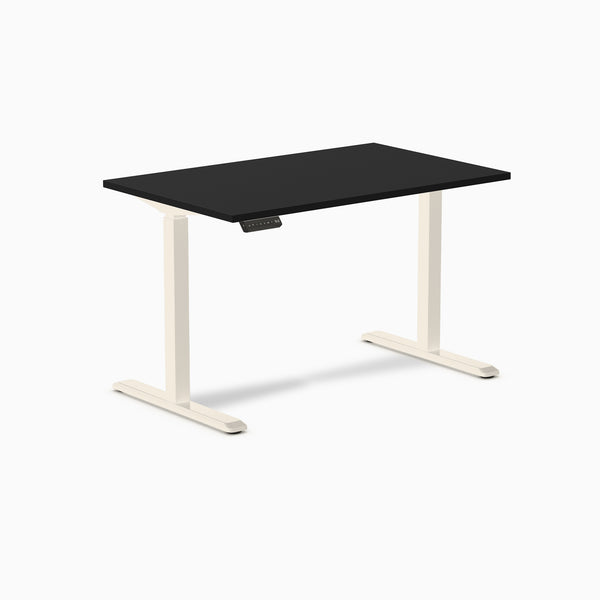 Desky Single Sit Stand Gaming Desk, Black desktop, Wheat frame