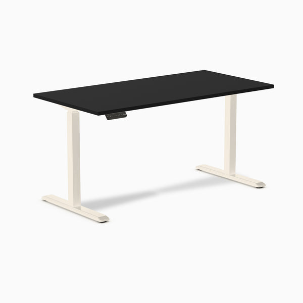 Desky Single Sit Stand Desk, Black desktop, Wheat frame