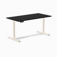 Desky Single Sit Stand Gaming Desk, Black desktop, Wheat frame