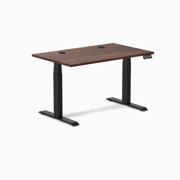 Desky Dual Softwood Sit Stand Desk, American Rustic Pine desktop, Matte Black frame