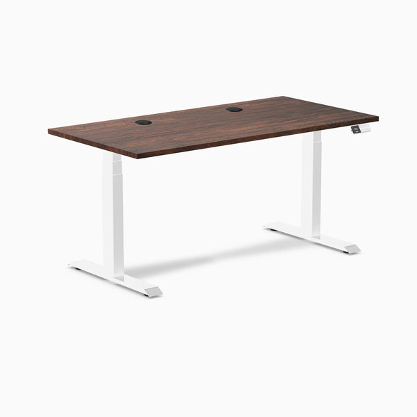 Desky Dual Softwood Sit Stand Desk, American Rustic Pine desktop, White frame