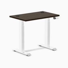 Desky Dual Mini Bamboo Sit Stand Desk, Dark Bamboo desktop, White frame