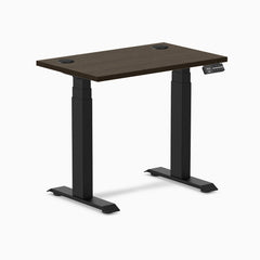 Desky Dual Mini Bamboo Sit Stand Desk, Dark Bamboo desktop, Matte Black frame