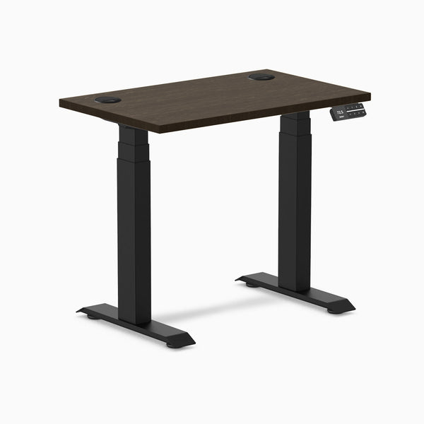 Desky Dual Mini Bamboo Sit Stand Desk, Dark Bamboo desktop, Matte Black frame