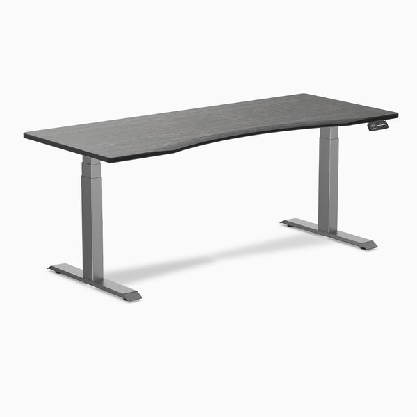 Desky Dual Ergo Edge Sit Stand Desk - dark bamboo 1800mm space grey frame
