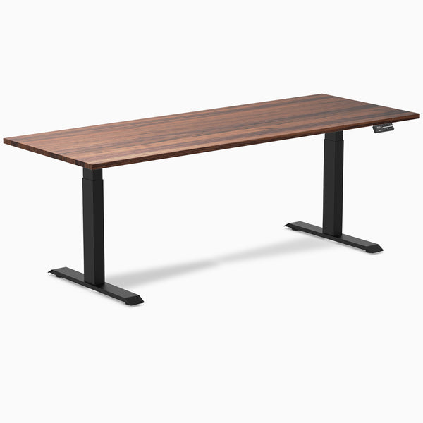 Desky Dual Walnut Hardwood Sit Stand Desk with black frame