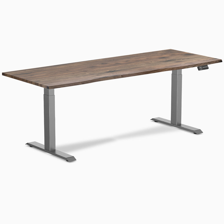 Desky Dual Natural Walnut Hardwood Sit Stand Desk