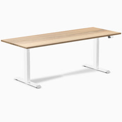Desky Dual White Ash Hardwood Sit Stand Desk with white frame