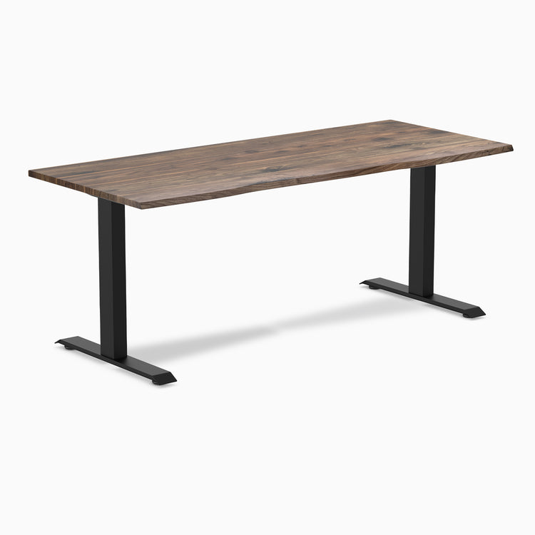 Desky fixed hardwood desk natural walnut 1800mm in black legs