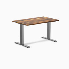 Desky Zero Hardwood Office Desk with Pheasantwood top and Space Gray steel frame.