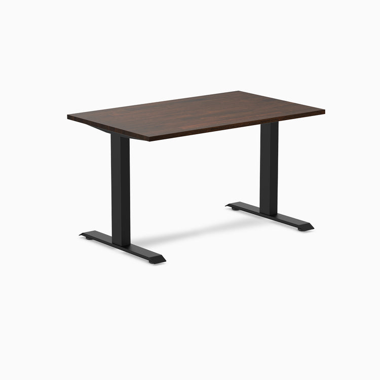 Desky Zero Rubberwood Office Desk with dark walnut top and matte black steel frame.