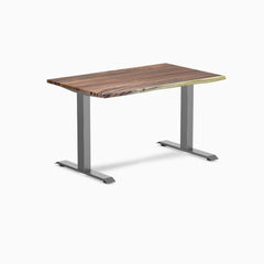 Desky Zero Hardwood Office Desk with a dark wood top and gray steel frame.