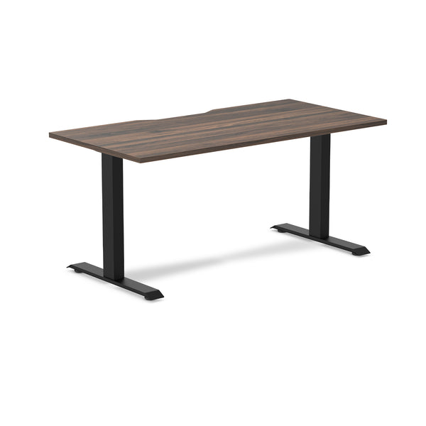 Desky Zero Scalloped Laminate Office Desk, Burnished Wood desktop, Matte Black frame
