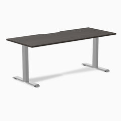 Desky Zero Scalloped Laminate Office Desk, Burnished Wood desktop, Gray frame