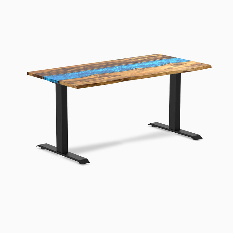 Desky fixed resin hardwood teak blue river 1500mm with black legs