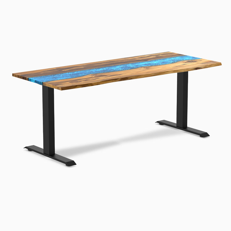 Desky fixed resin hardwood teak blue river 1800mm with black legs