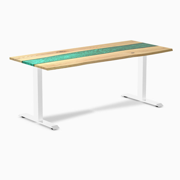 Desky fixed resin hardwood white ash emerald river 1800mm with white legs