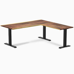 Desky Zero Hardwood L-Shape Office Desk - Saman1800mm black frame