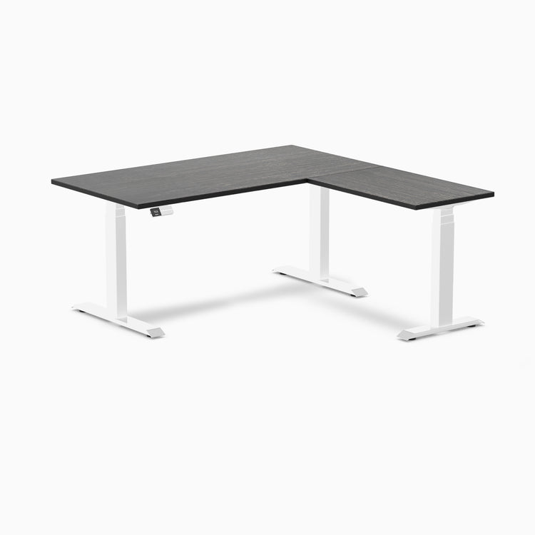 L-shape dual dark bamboo desk Desky 1500mm in white