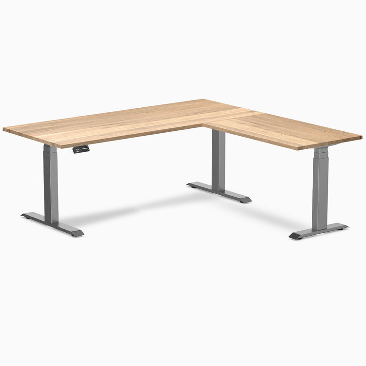 Desky Hardwood L-Shape Sit Stand Desk