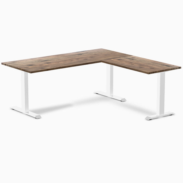 zero laminate L-shape 1800mm in natural walnut with white legs 