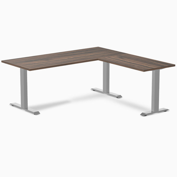 zero laminate L-shape 1800mm in jarrah with gray legs 