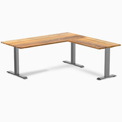 Desky Zero Hardwood L-Shape Office Desk - Teak 1800mm space grey frame