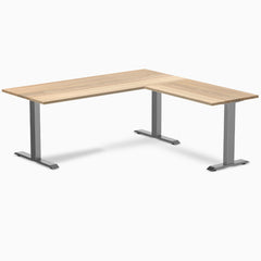 Desky Zero Hardwood L-Shape Office Desk - White Ash 1800mm space grey frame
