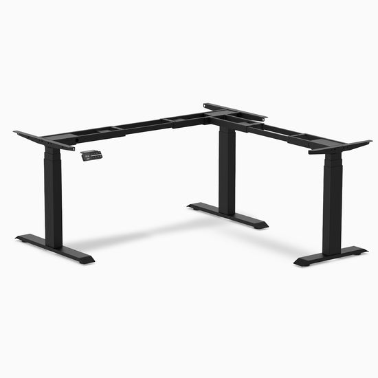 A black L-shaped desk frame