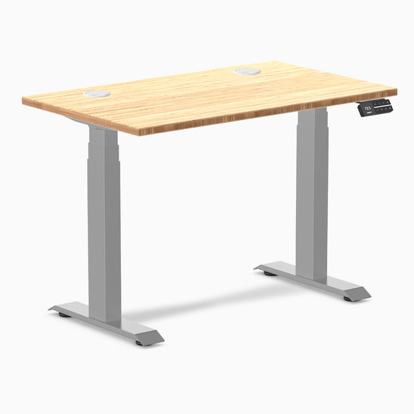 Desky Dual Mini Bamboo Sit Stand Desk, Bamboo desktop, Gray frame