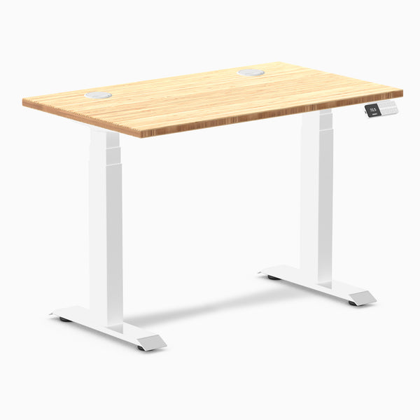 Desky Dual Mini Bamboo Sit Stand Desk, Bamboo desktop, White frame