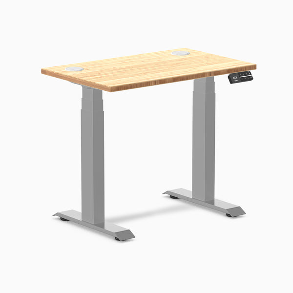Desky Dual Mini Bamboo Sit Stand Desk, Bamboo desktop, Gray frame