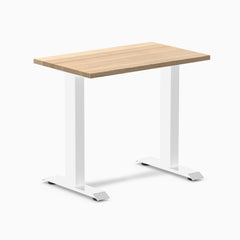 Desky Zero Mini hardwood desk with a light White Ash top and white steel frame.
