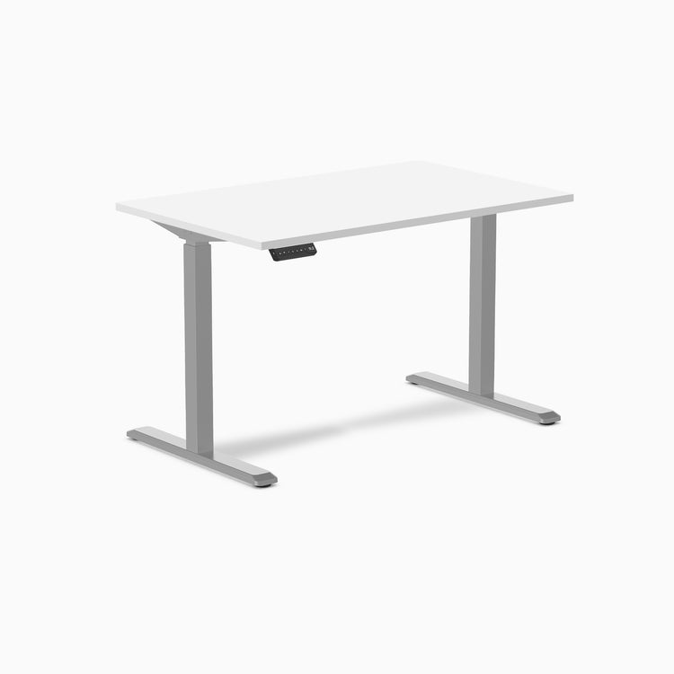 1200mm single sit stand desk in white and grey legs