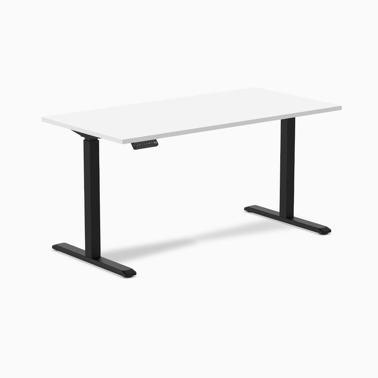 1500mm single sit stand desk in white and black legs