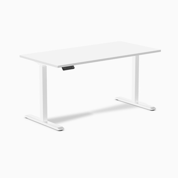 1500mm single sit stand desk in white and white legs