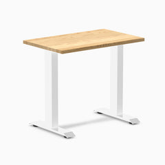 Desky Zero Mini hardwood desk with a White Oak top and white steel frame.
